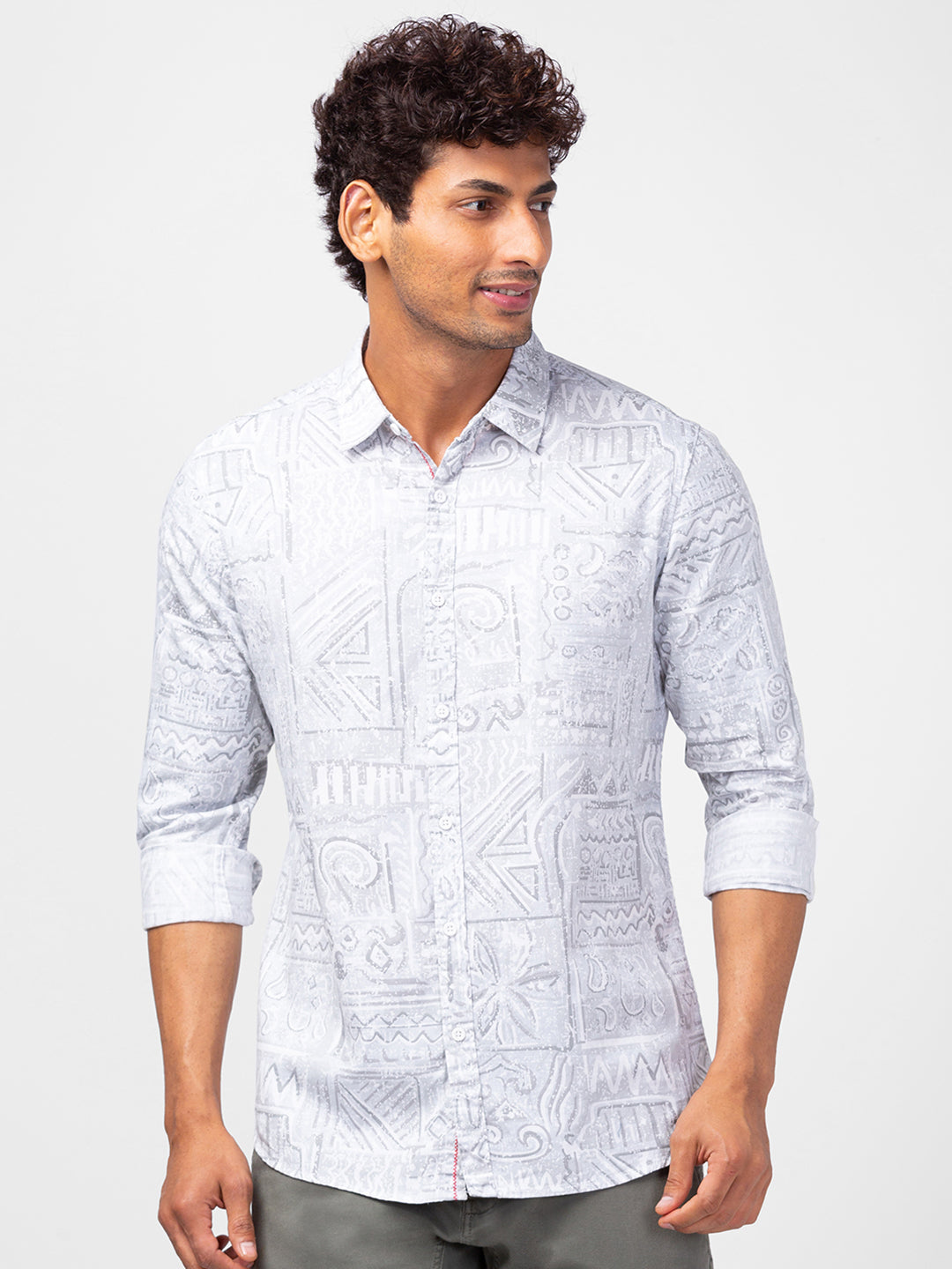 Spykar Men Stone Cotton Slim Fit Printed Shirts