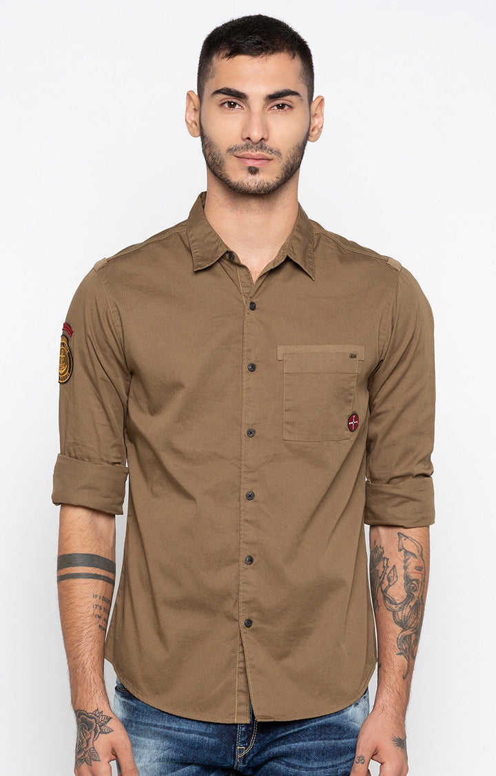 Spykar Men'S Brown Cotton Solid Casual Shirts