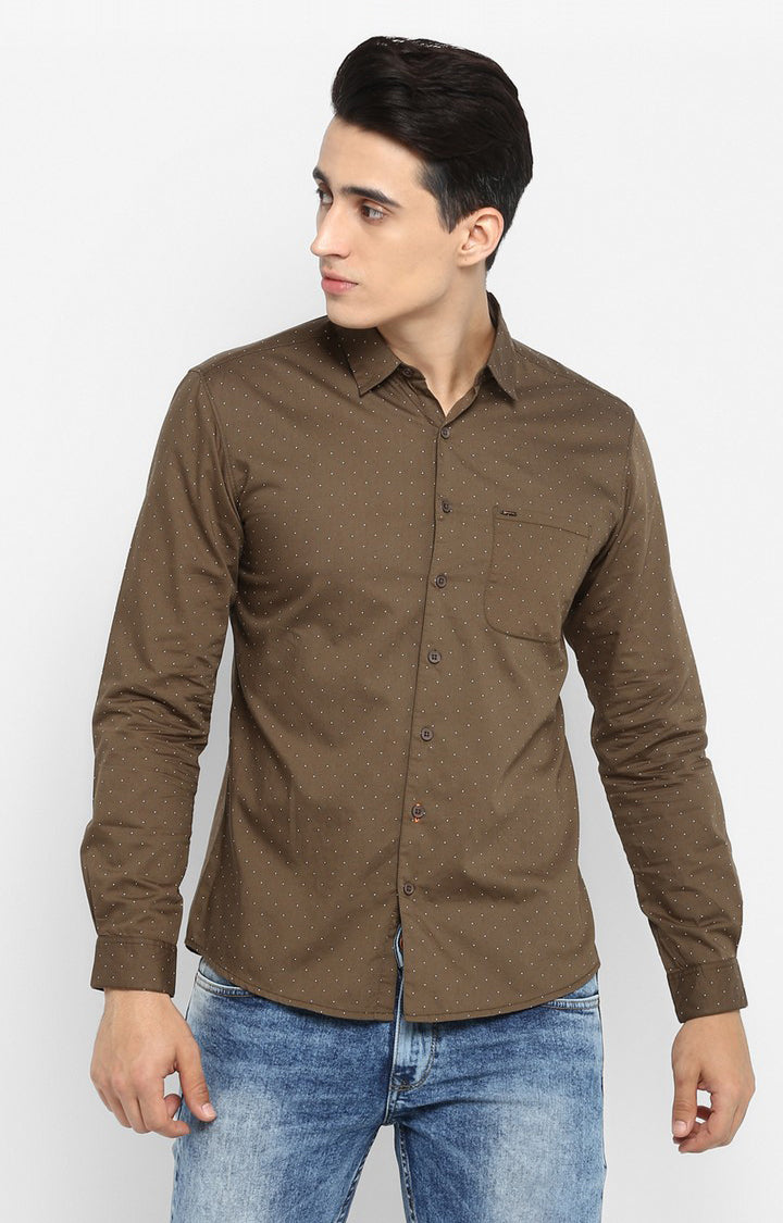 Spykar Men'S Brown Cotton Printed Casual Shirts