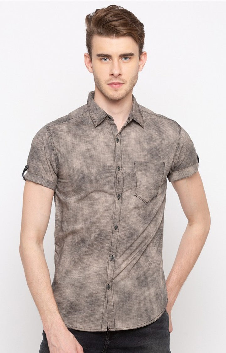 Spykar Men'S Grey Cotton Printed Casual Shirts