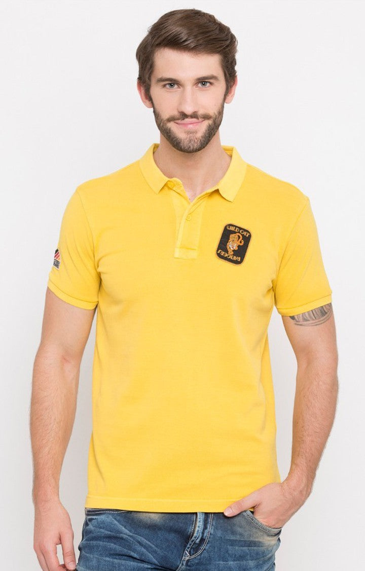 Spykar Yellow Solid Slim Fit Polo T-Shirt