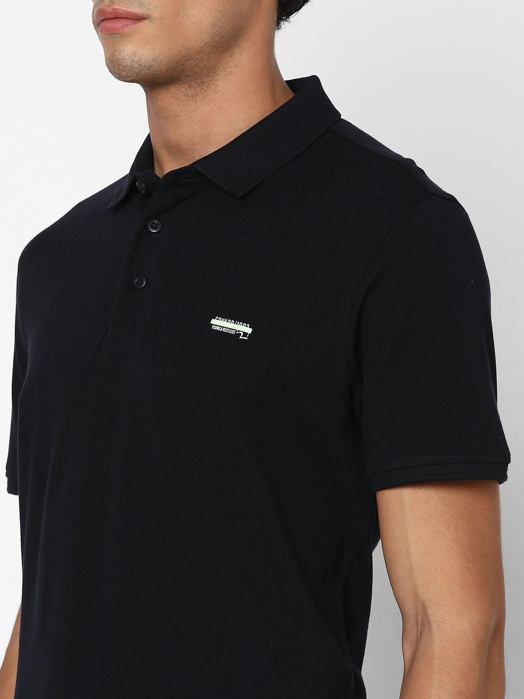 Spykar Men Navy Blue Regular Fit Half Sleeve Plain Polo Tshirt