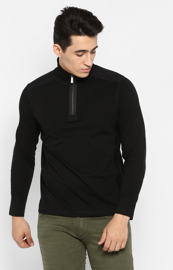 Spykar Black Cotton Slim Fit Sweatshirt For Men