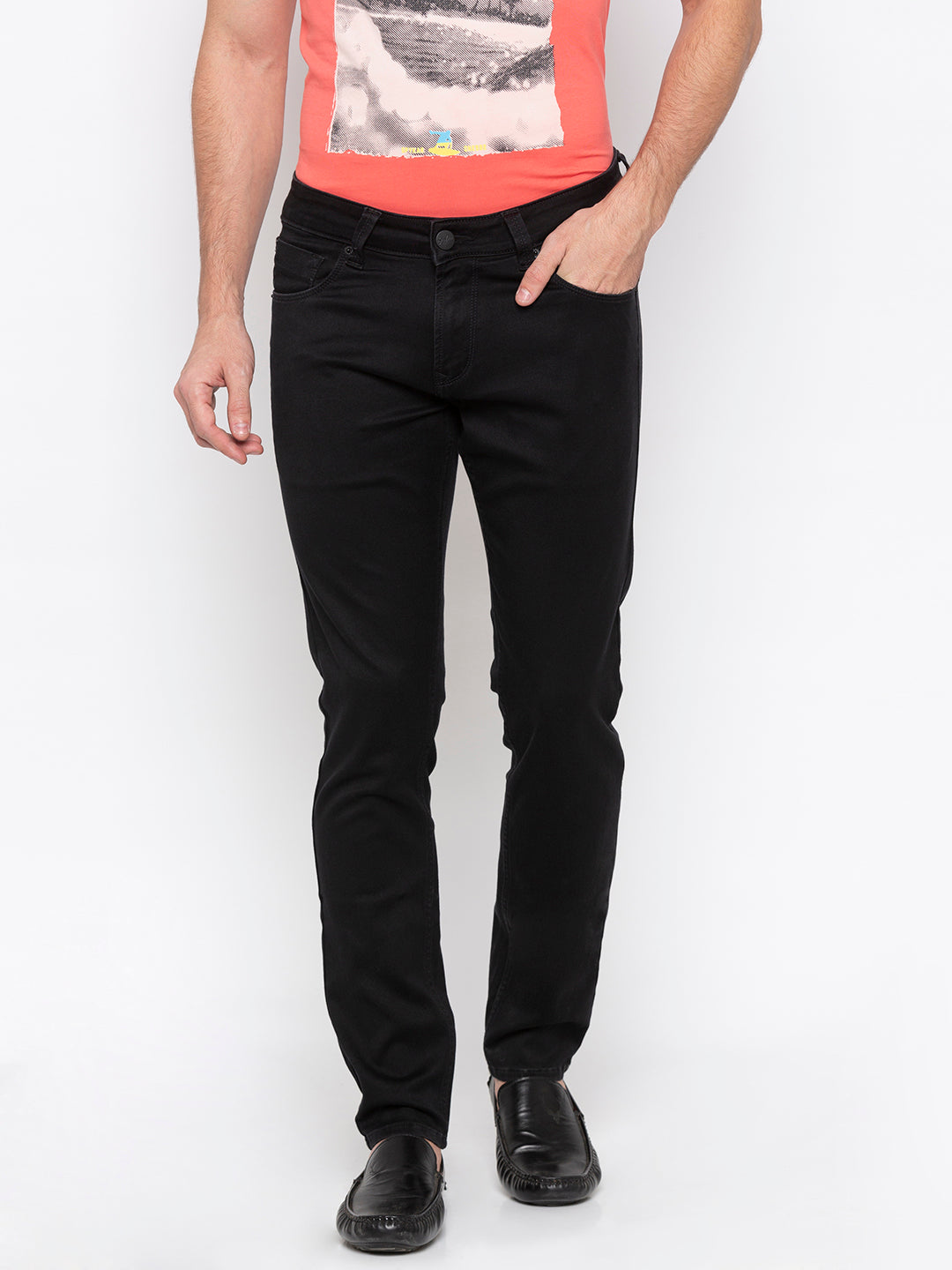 Spykar Men Black Cotton Super Slim Fit Tapered Length Jeans (Super Skinny)