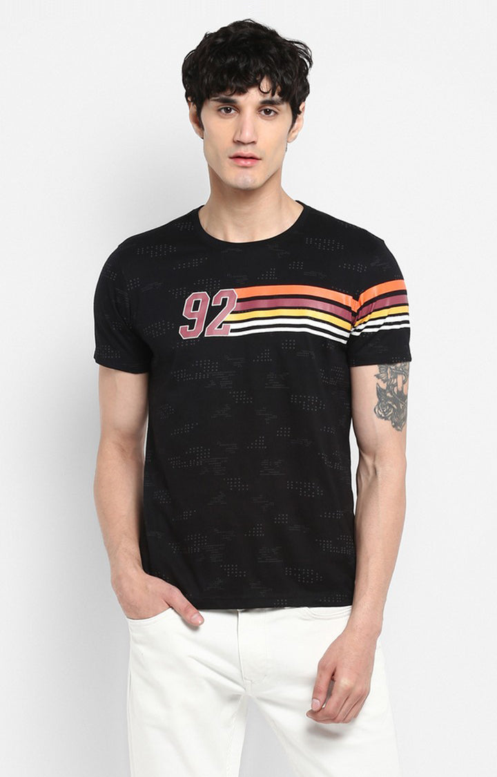 Spykar Black Printed Slim Fit Men T-Shirts