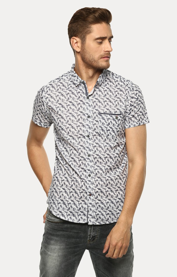 Spykar Men'S White Cotton Printed Casual Shirts