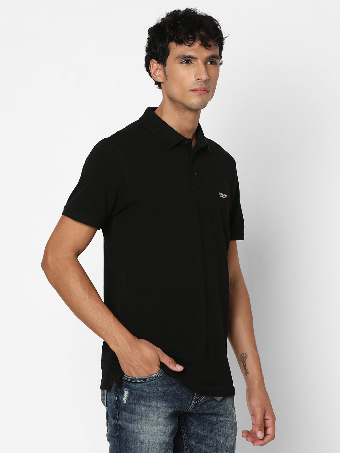 Spykar Men Black Regular Fit Half Sleeve Plain Polo Tshirt