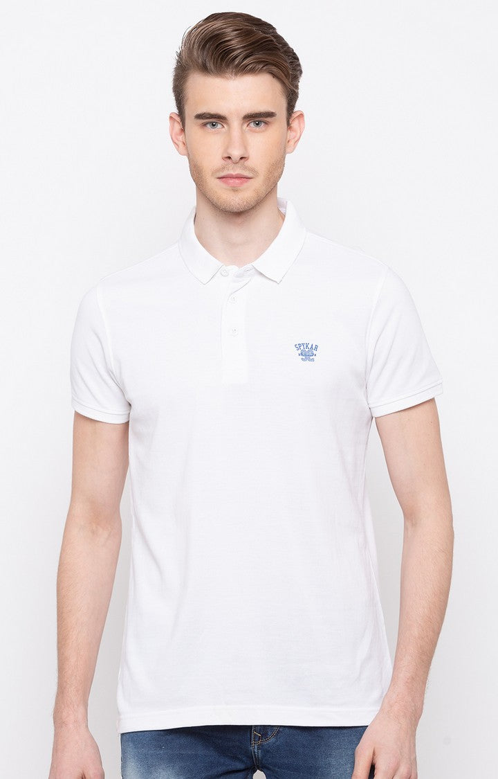 Spykar White Solid Slim Fit Polo T-Shirt