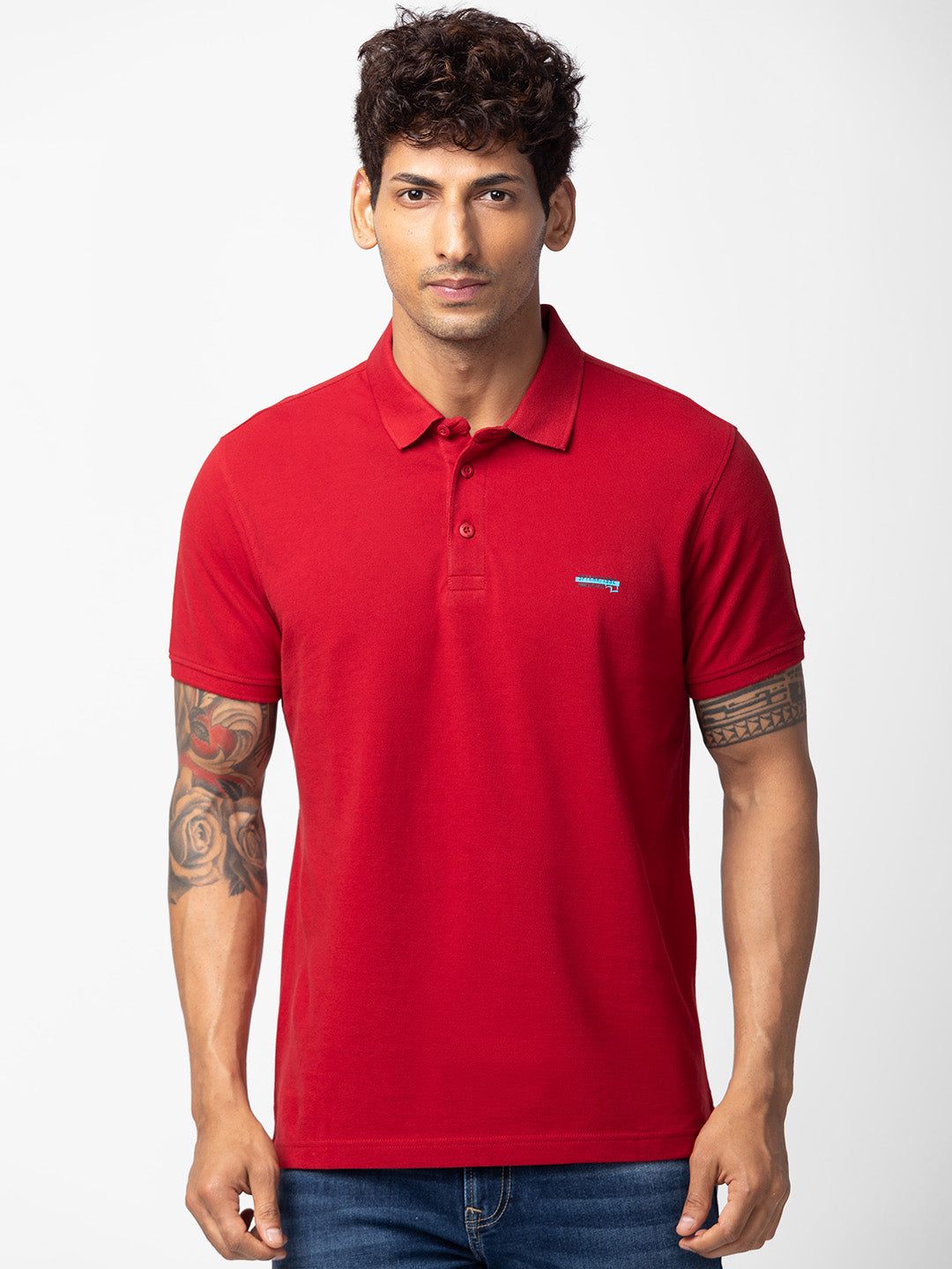 Spykar Men Deep Red Cotton Regular Fit Half Sleeve Plain Polo T-Shirt