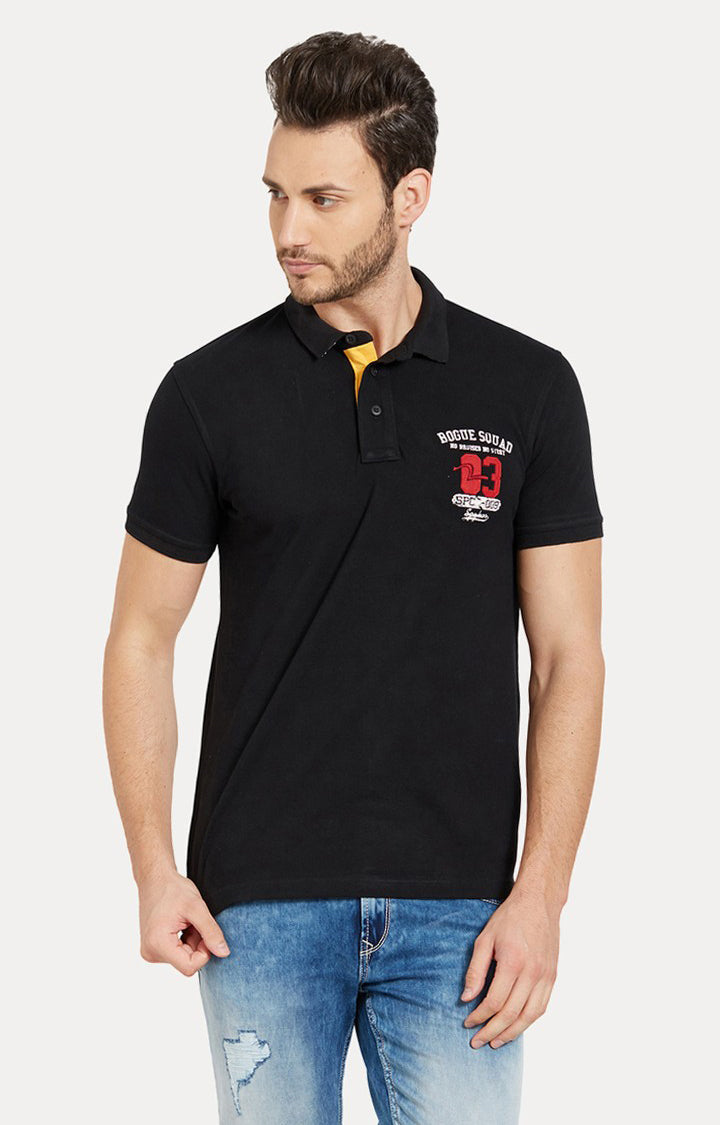 Spykar Black Solid Slim Fit Polo T-Shirt