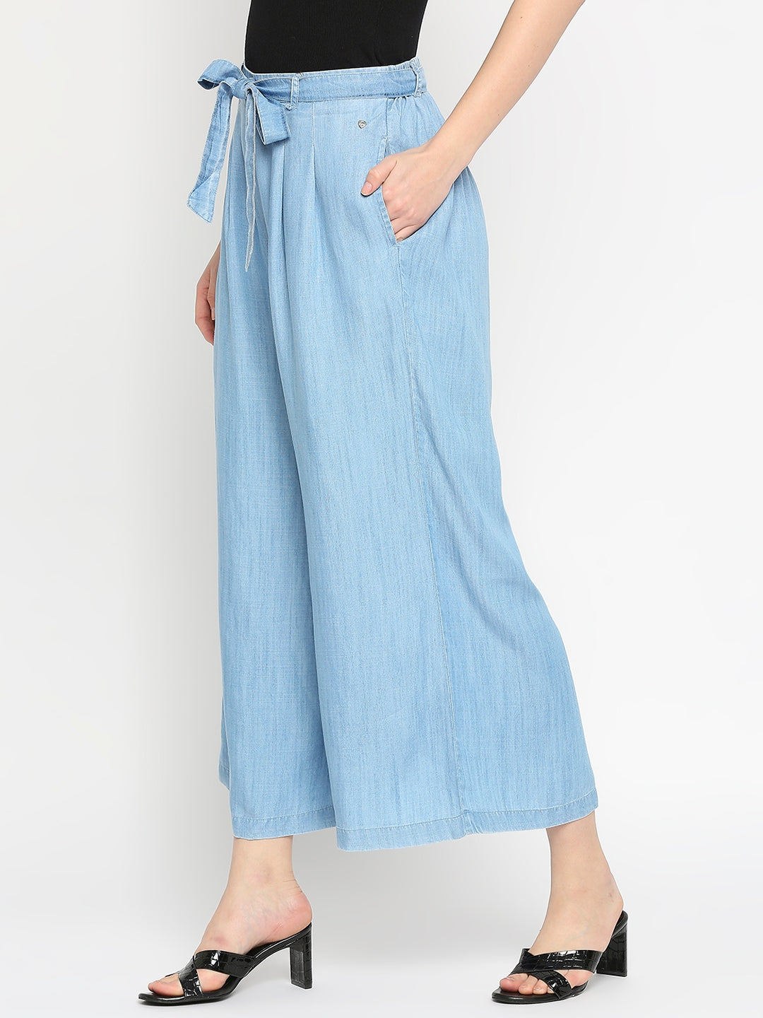 Spykar Women Light Blue Cotton Trouser