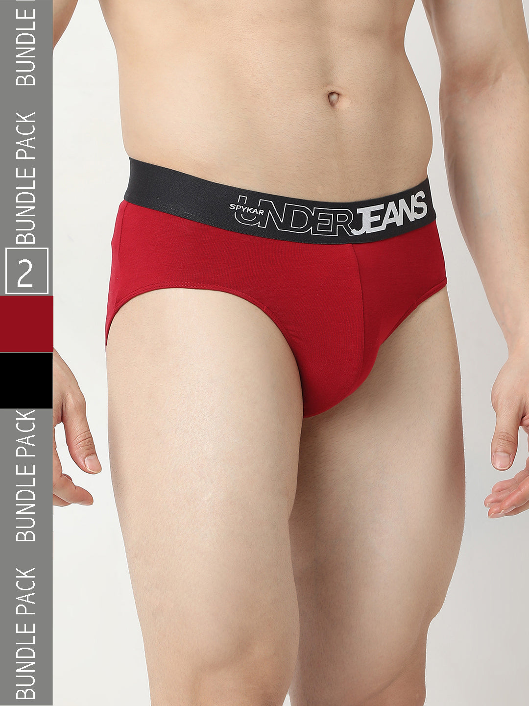Underjeans Pack Of 2 Maroon Olive Mid Rise Solid Briefs