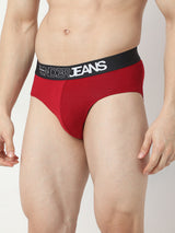 Underjeans Pack Of 2 Maroon Olive Mid Rise Solid Briefs