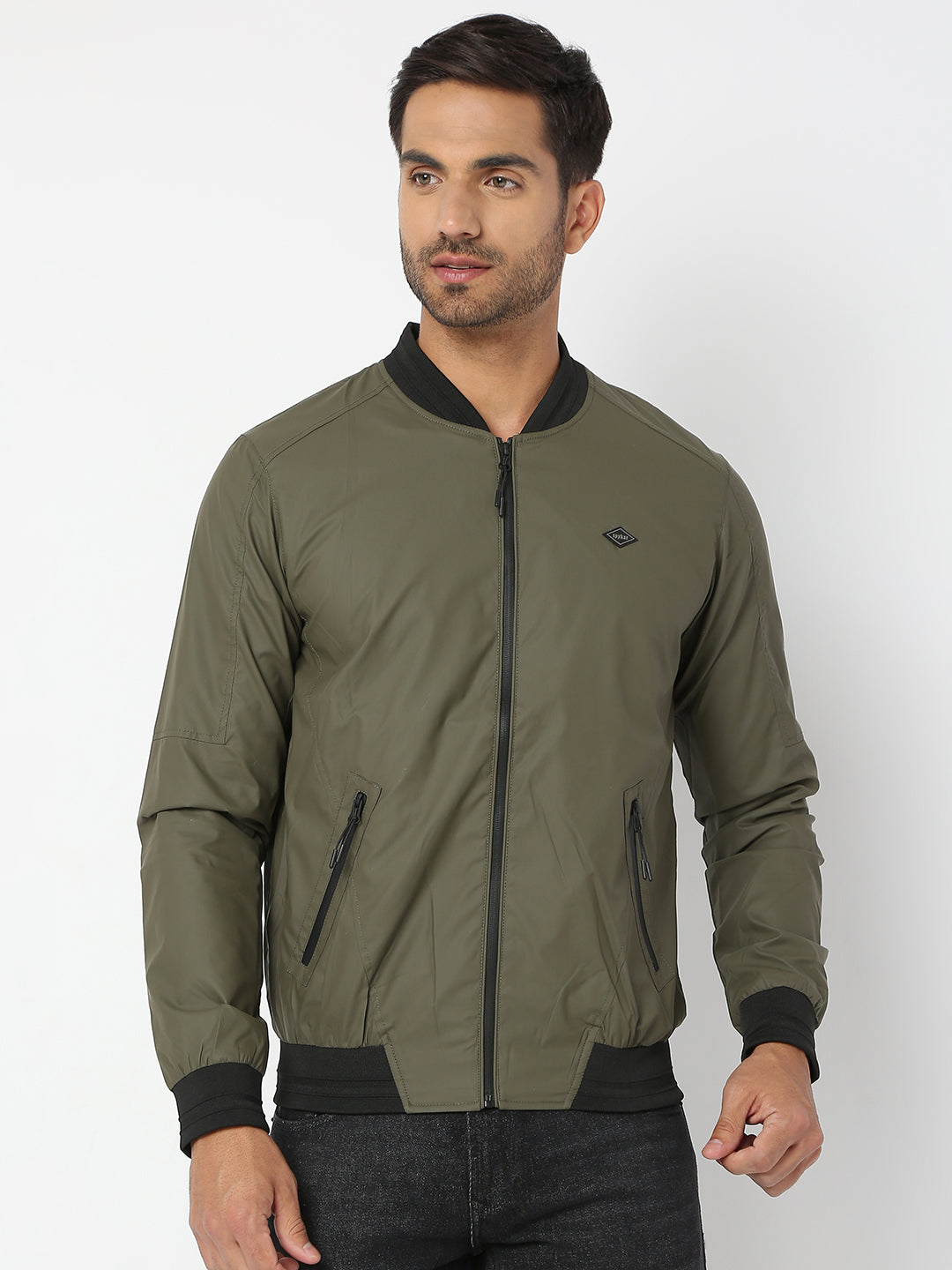 Spykar Men Olive Nylon Regular Fit Jacket