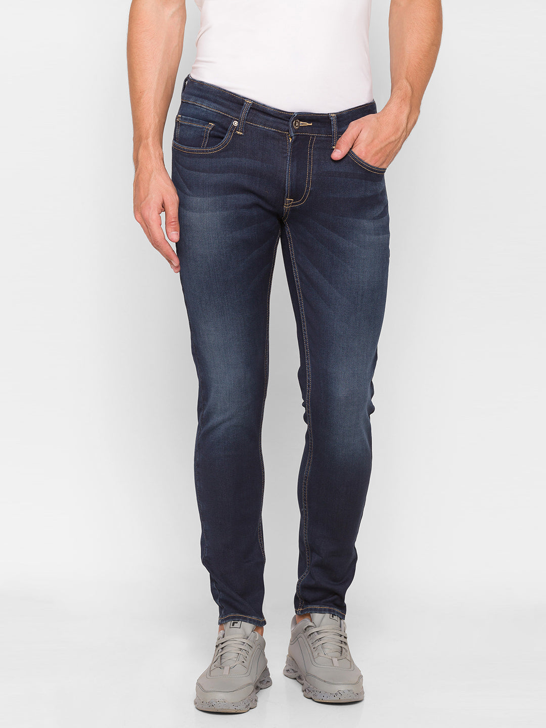 Spykar Blue Cotton Men Jeans (Super Skinny)