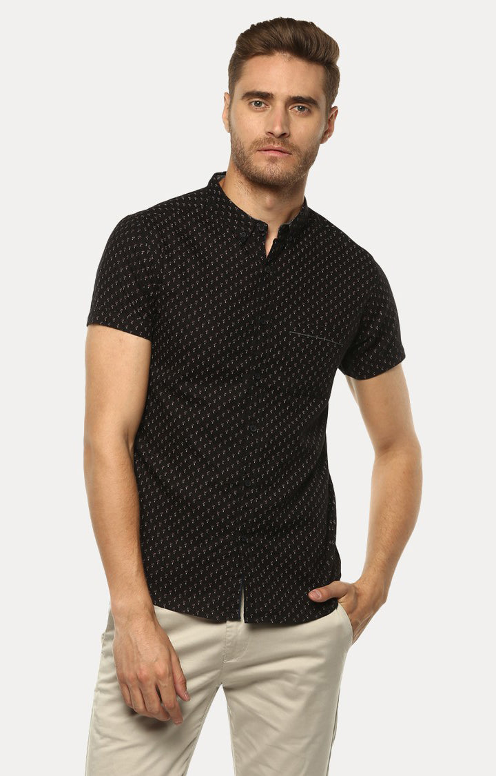 Spykar Men'S Black Cotton Printed Casual Shirts