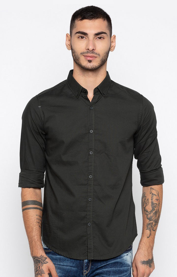 Spykar Men'S Black Cotton Solid Casual Shirts