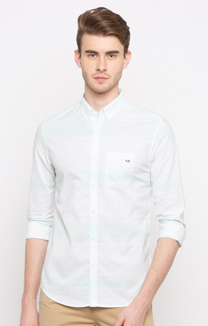 Spykar Men'S Green Cotton Solid Casual Shirts