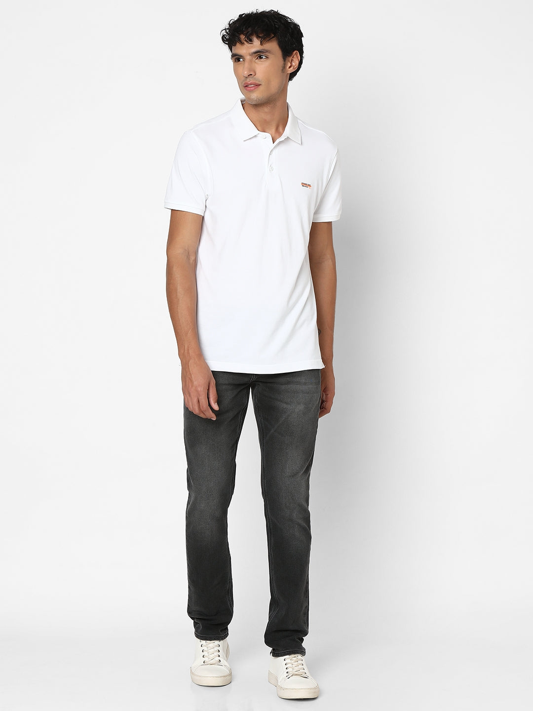 Spykar Men White Regular Fit Half Sleeve Plain Polo Tshirt