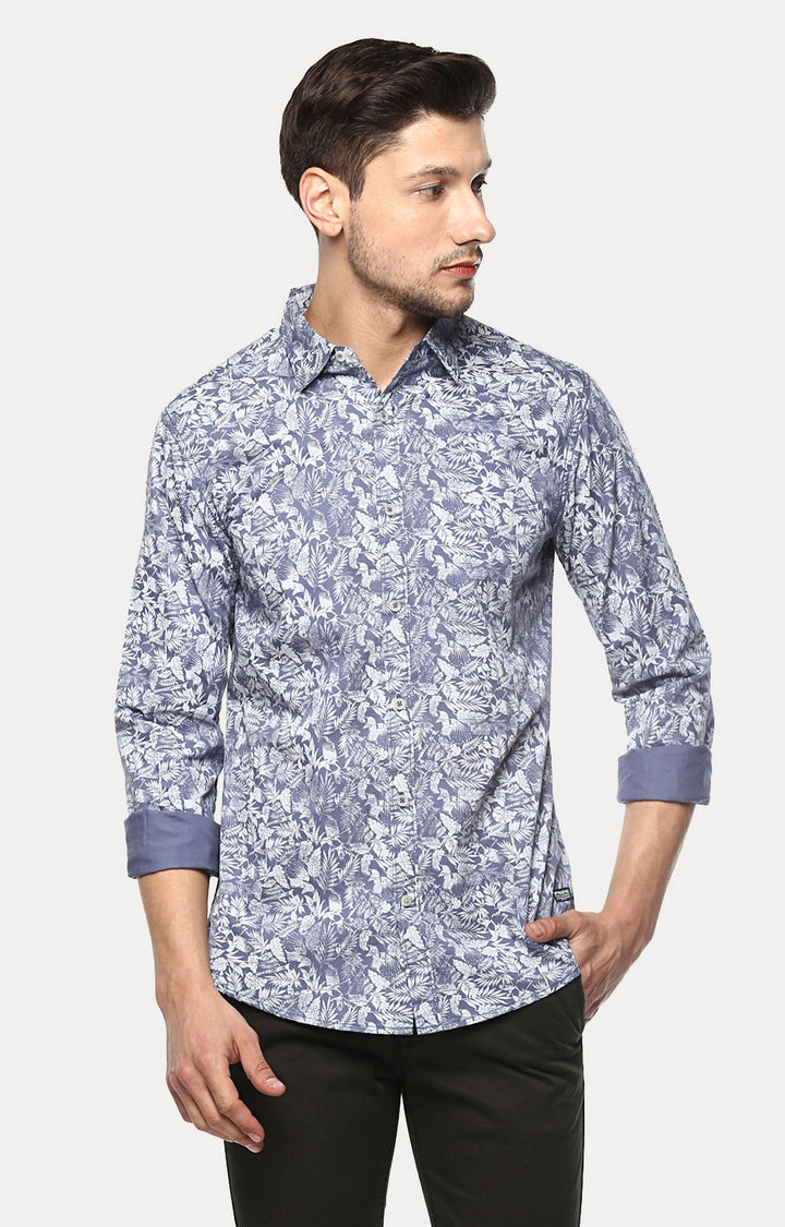 Spykar Men'S Blue Cotton Printed Casual Shirts