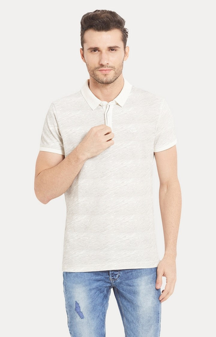 Spykar White Melange Slim Fit Polo T-Shirt