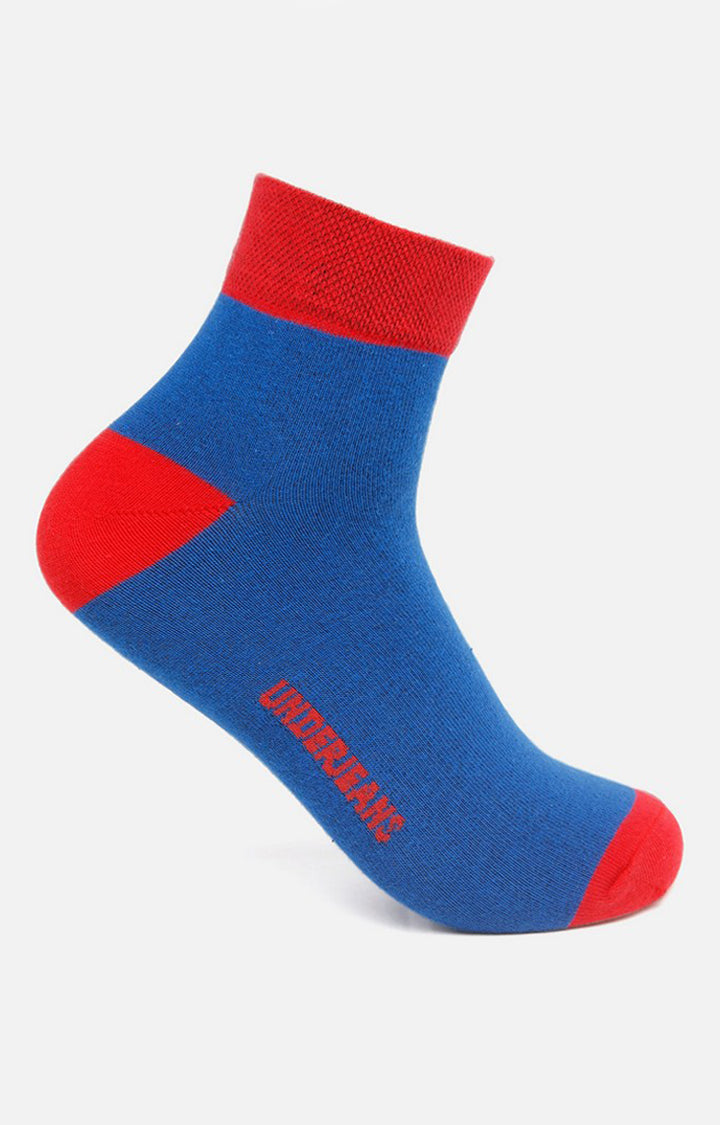 Men Premium Blue Red Ankle Length (Non Terry) Single Pair Of Socks- Underjeans By Spykar