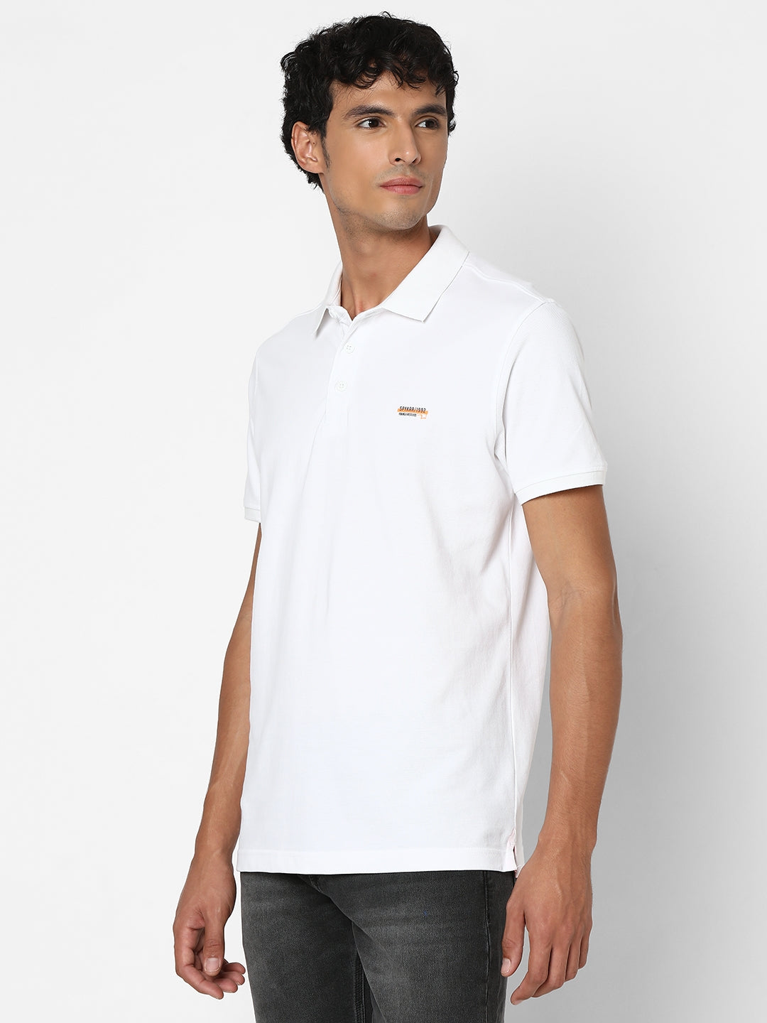 Spykar Men White Regular Fit Half Sleeve Plain Polo Tshirt