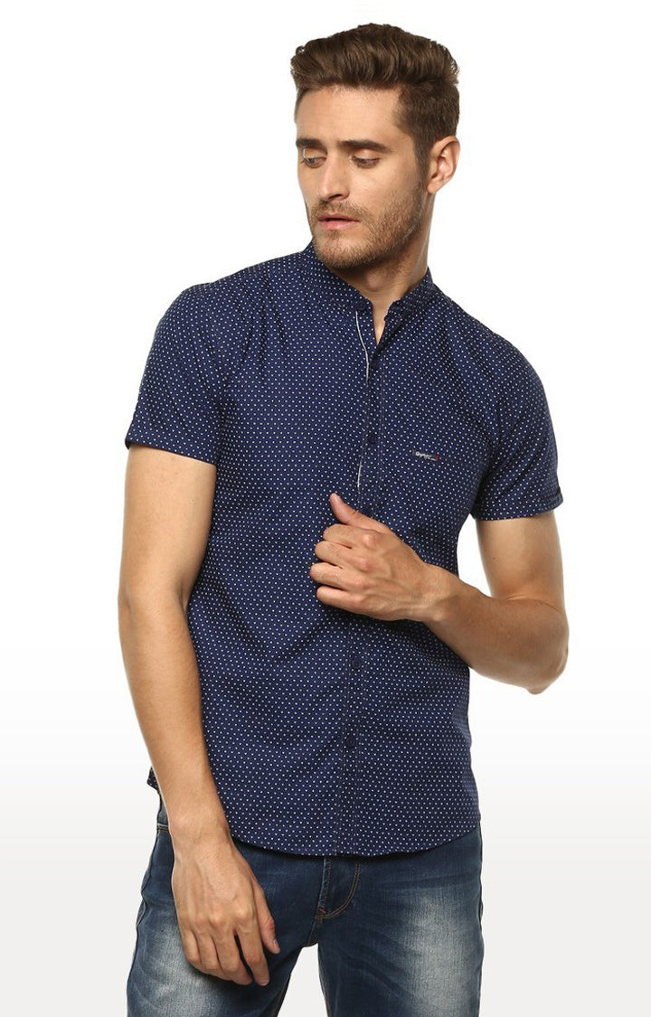 Spykar Men'S Blue Cotton Printed Casual Shirts