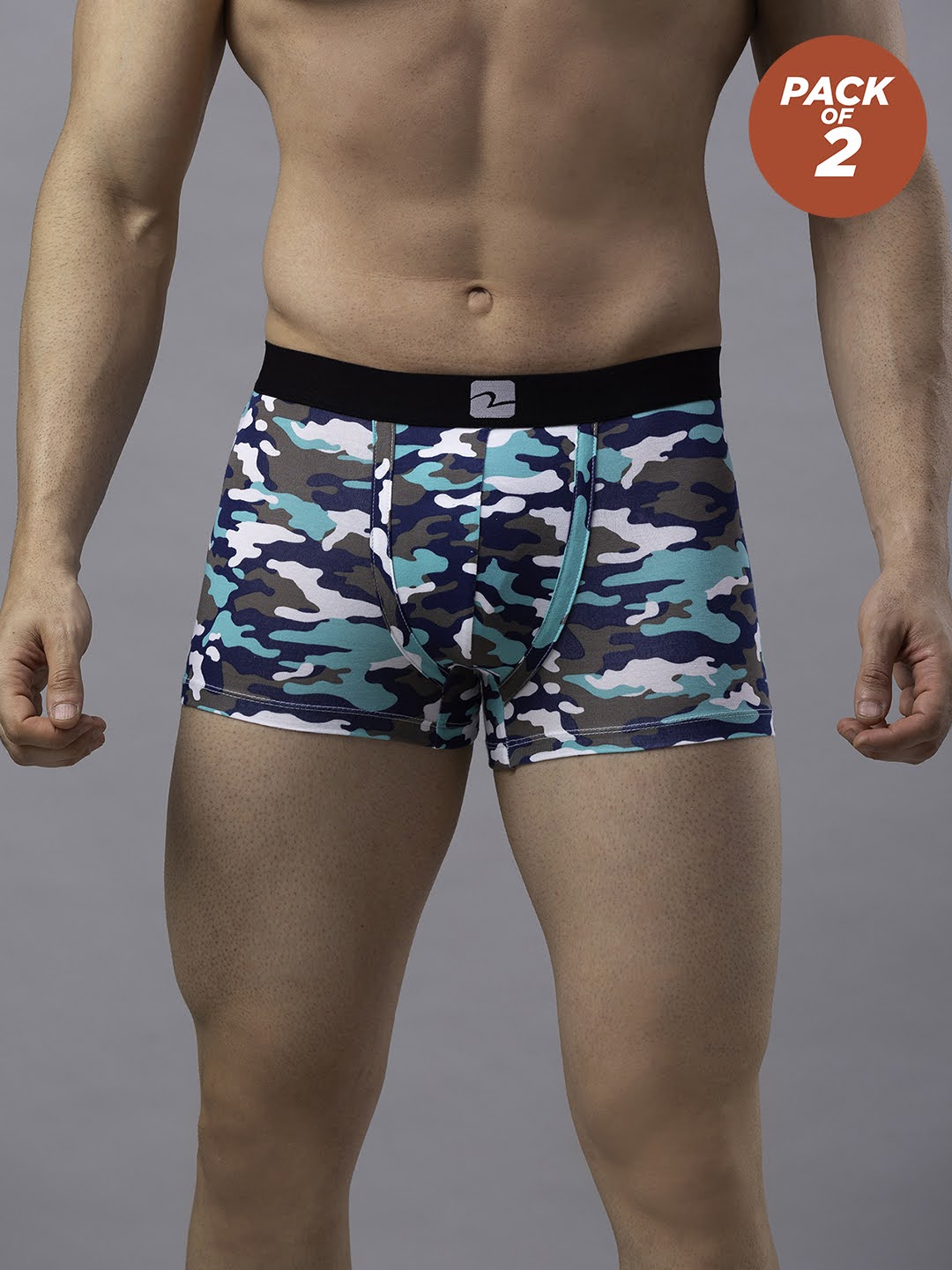 Men Premium Cotton Blend Camo 2 Trunk - (Pack Of 2)- Underjeans By Spykar