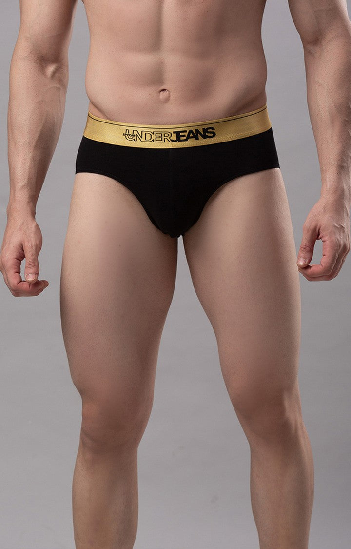 Underjeans By Spykar Black Solid Briefs For Men