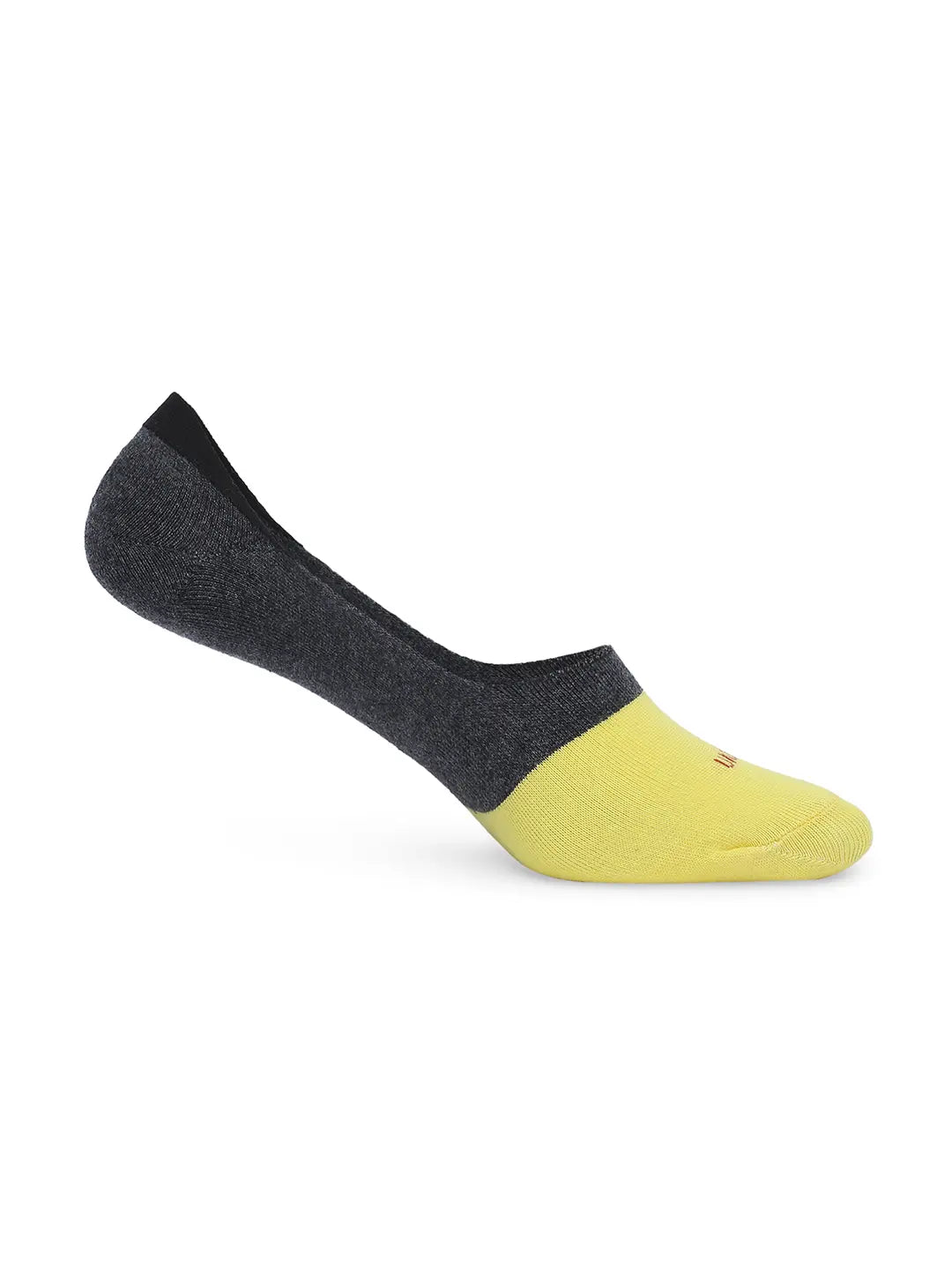 Underjeans By Spykar Men Grey Melange & Yellow Cotton Blend No Show Socks - Pack Of 2