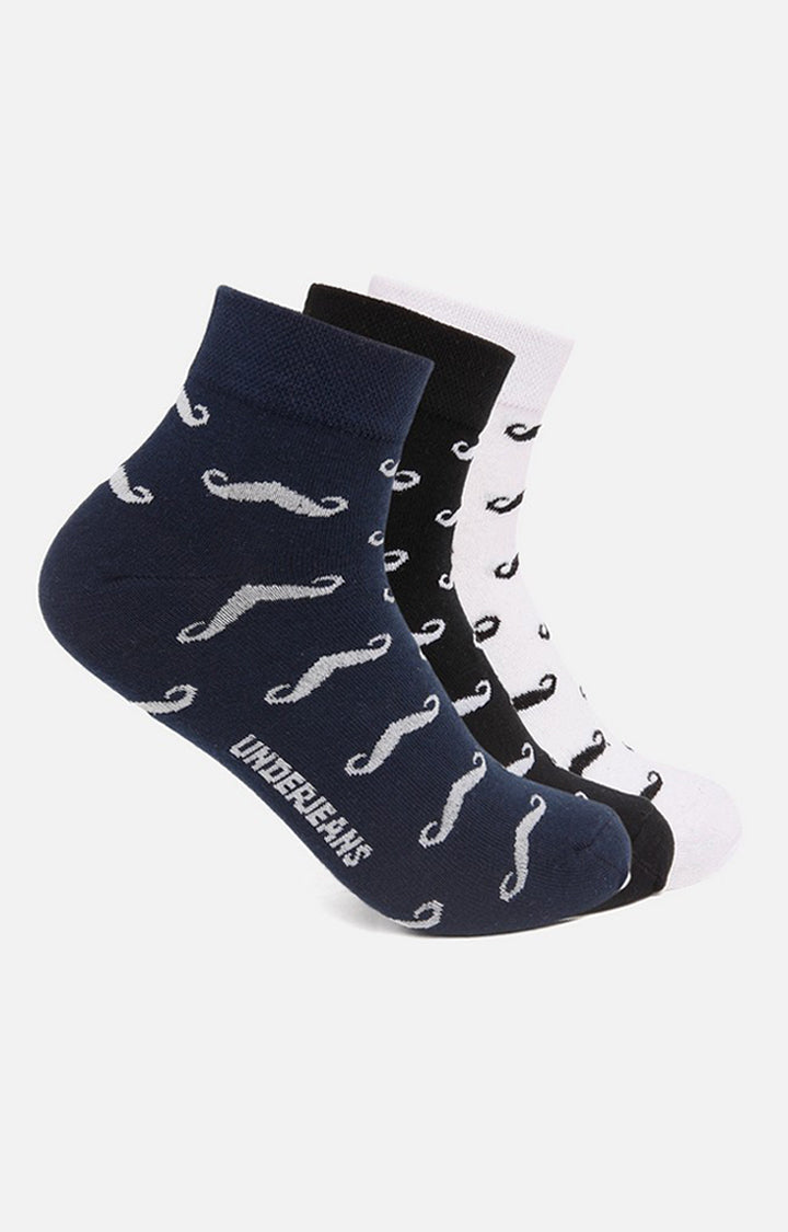 Men Premium Black Navy White Ankle Length (Non Terry) (Pack Of 3) Socks- Underjeans By Spykar