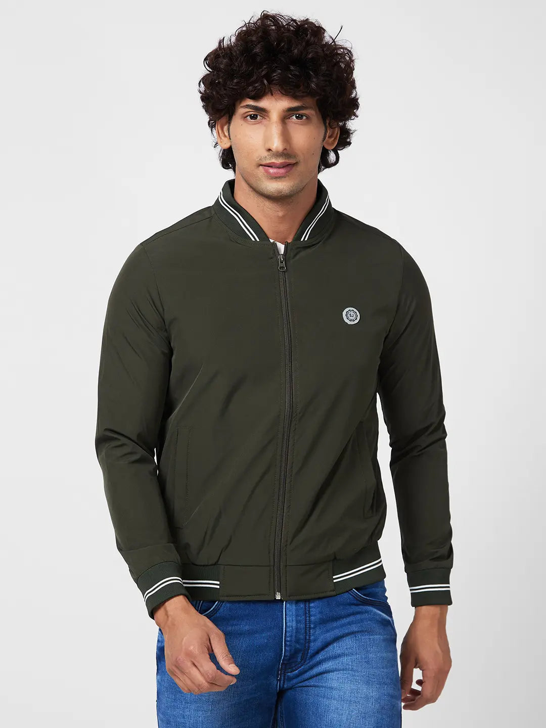 Men'S Shell Jacket With Contrast Rib Tipping & Br and ed Label At Chest