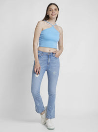 Women Jeans Bootcut Fit Light Blue High Rise