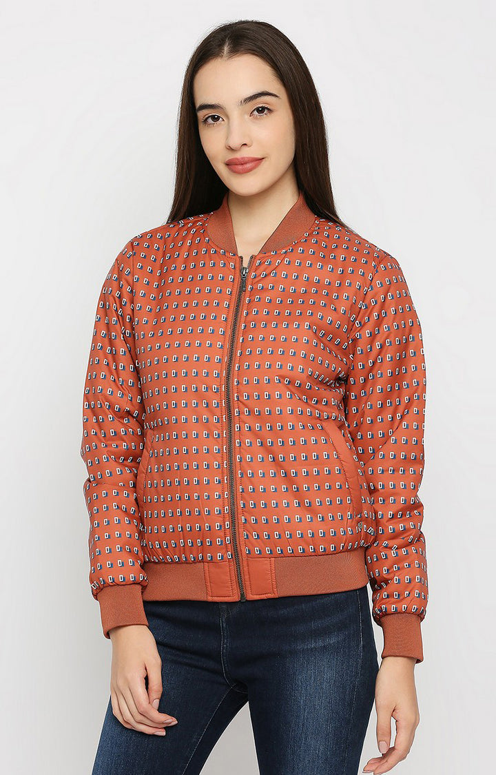 Spykar Women Red Nylon Regular Fit V-Neck Jacket