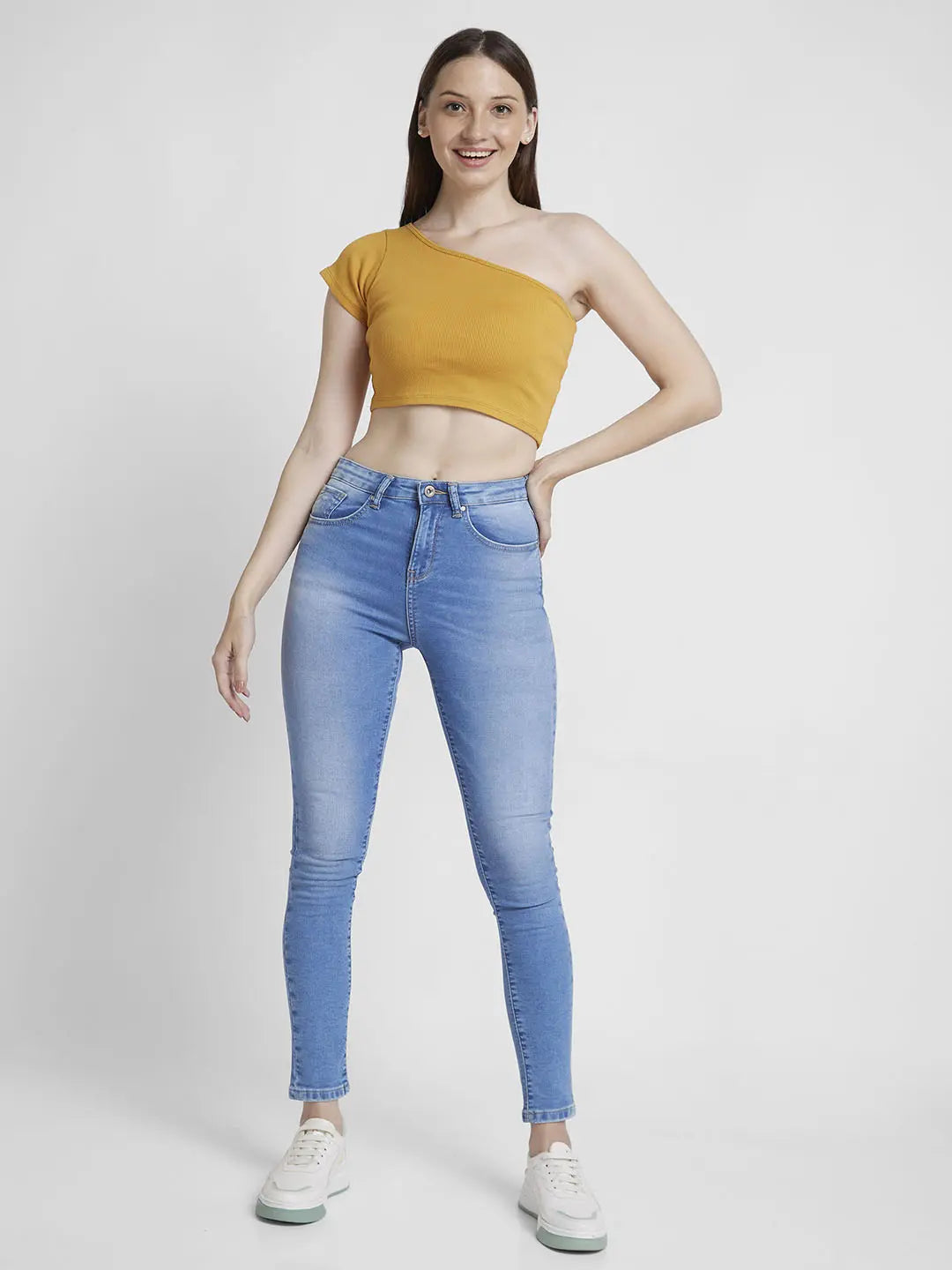 Women Light Blue Lycra Super Skinny Fit Ankle Length Clean Look Jeans -(Alexa)