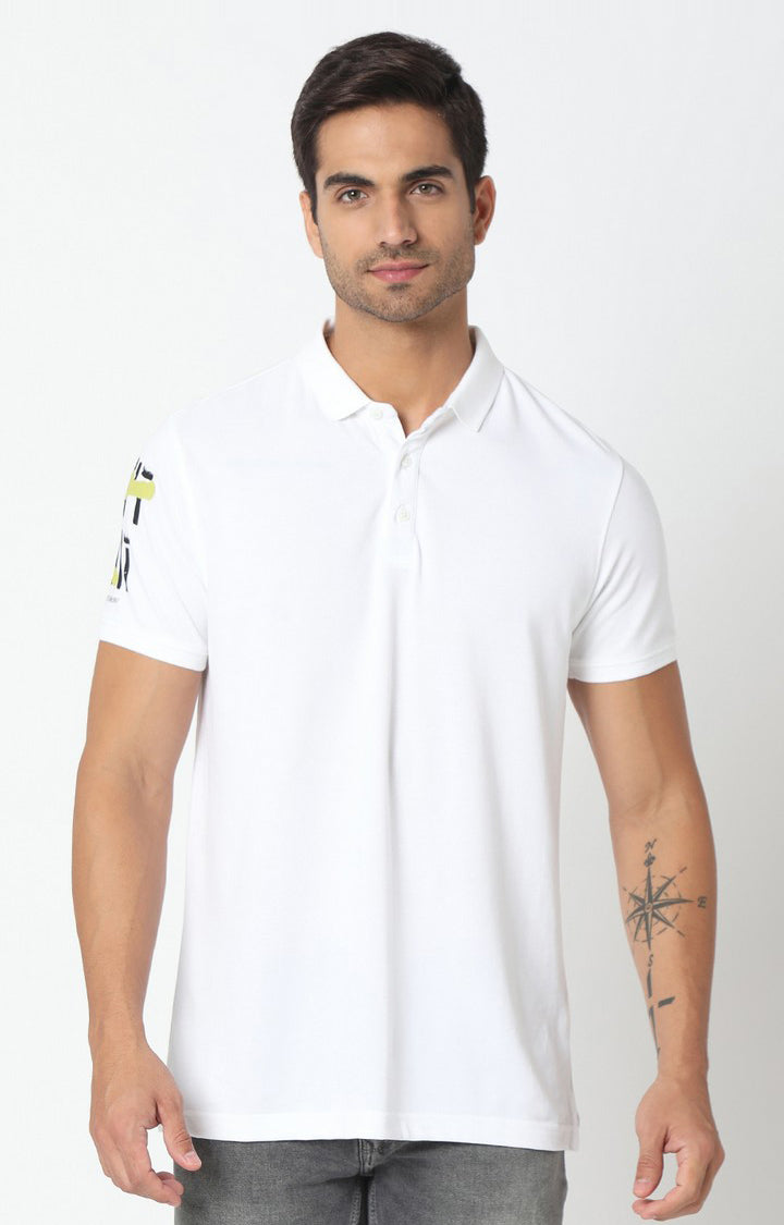 Spykar Men White Cotton Plain Polo T-Shirt