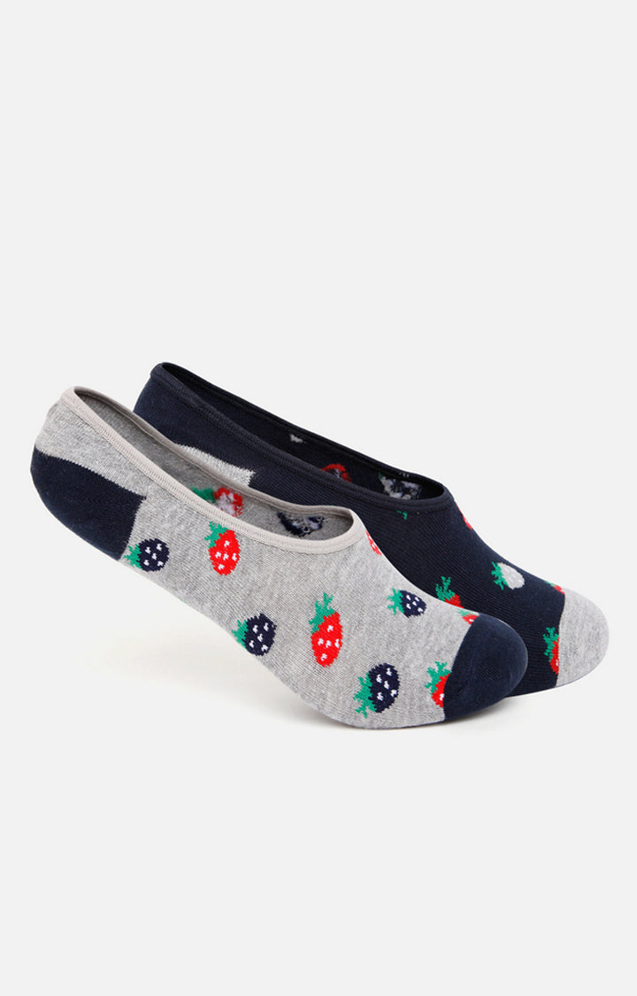 Spykar Grey Melange & Navy Cotton Ped Socks - Pack Of 2