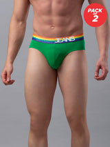 Men Premium Cotton Blend Green-Multi Brief - (Pack Of 2)- Underjeans By Spykar