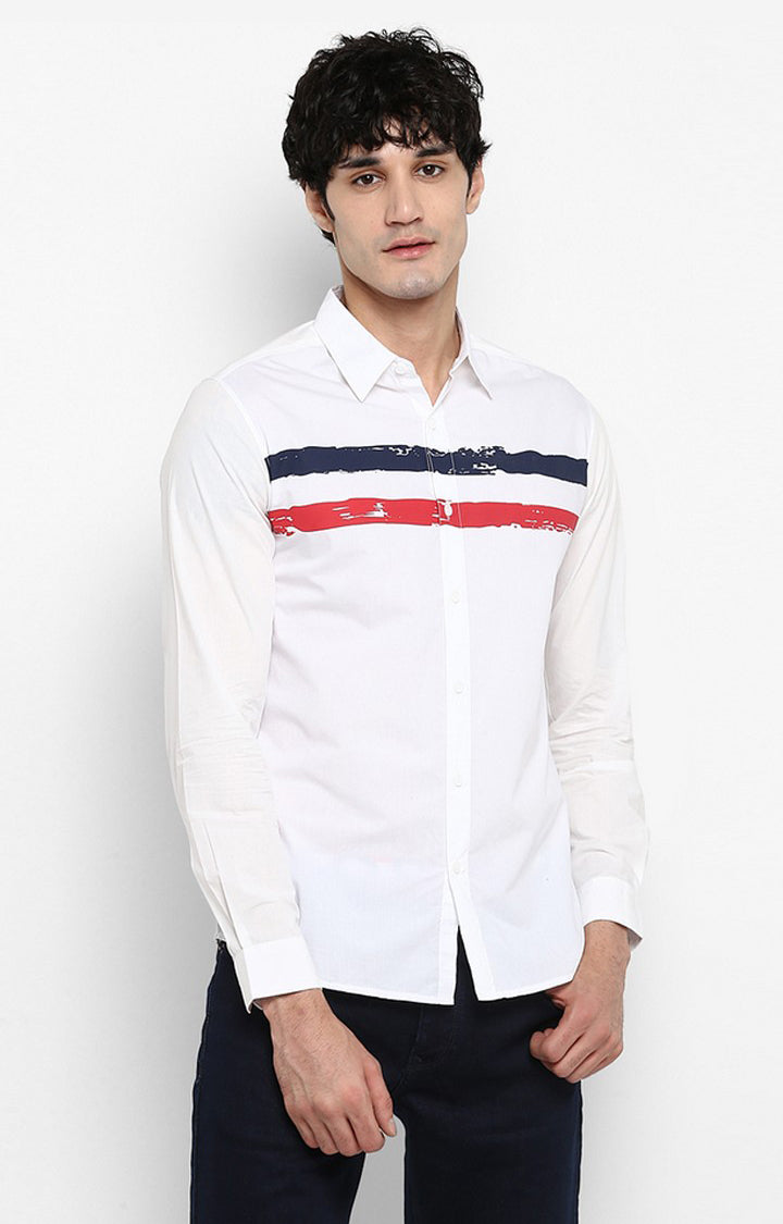 Spykar Men'S White Cotton Striped Casual Shirts