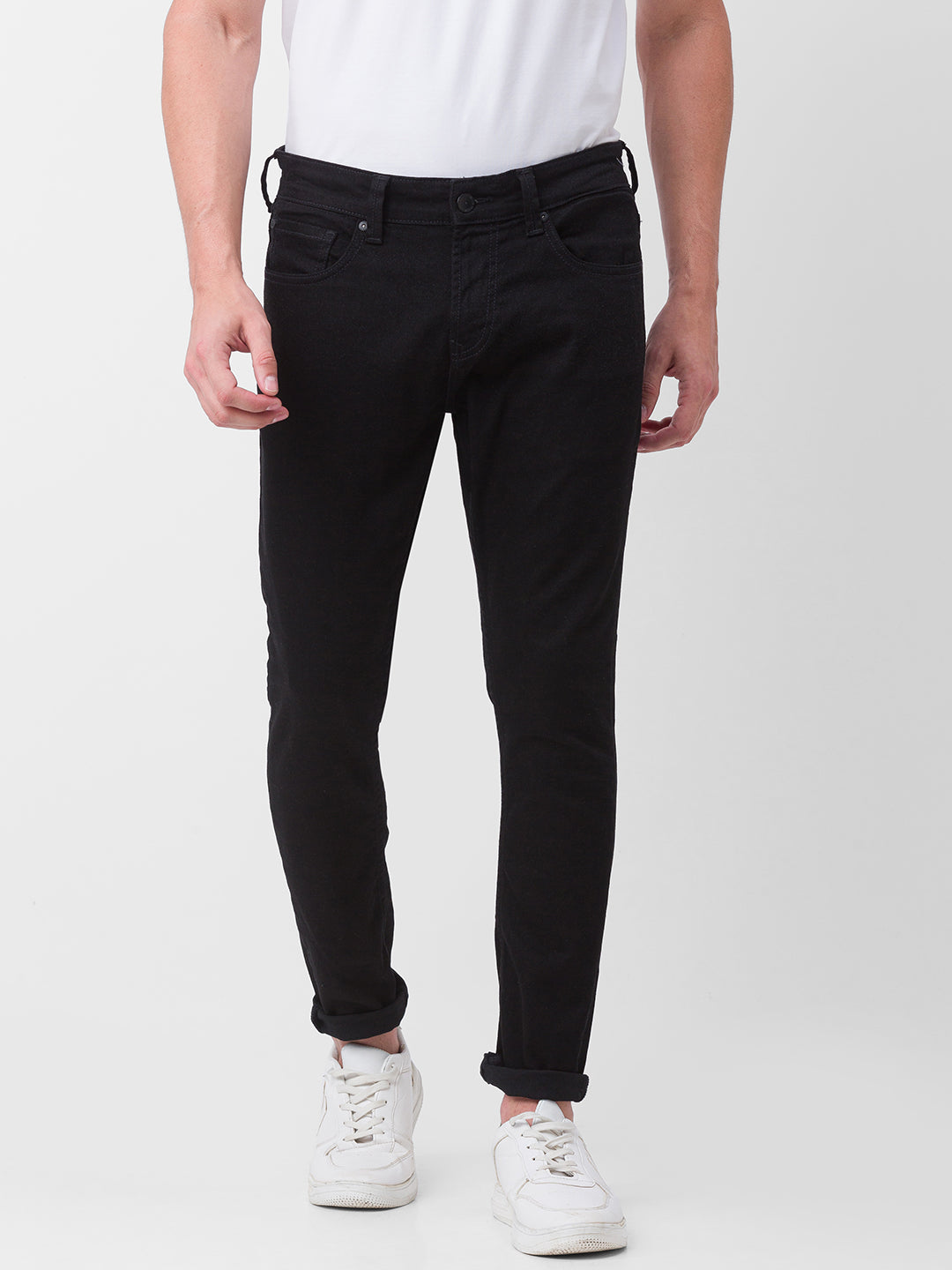 Spykar Black Cotton Slim Fit Tapered Length Jeans For Men (Kano)