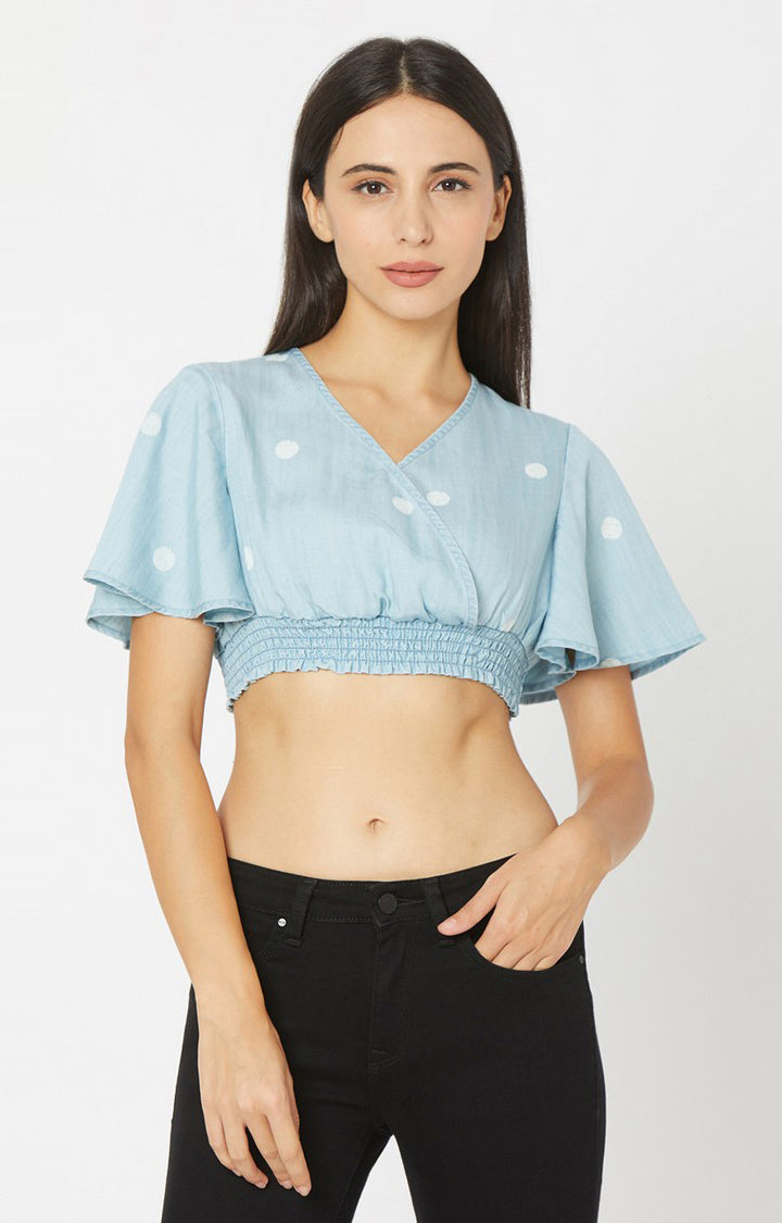 Spykar Women Ice Blue Cotton Crop Top