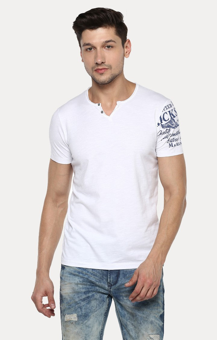 Spykar White Solid Slim Fit Men T-Shirts