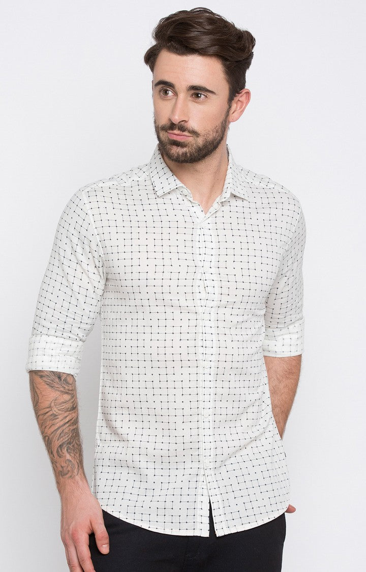 Spykar Men'S White Cotton Printed Casual Shirts