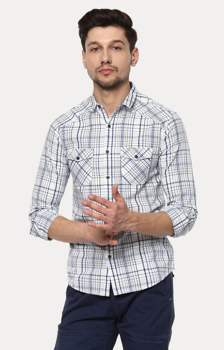 Spykar Men'S White Cotton Checked Casual Shirts