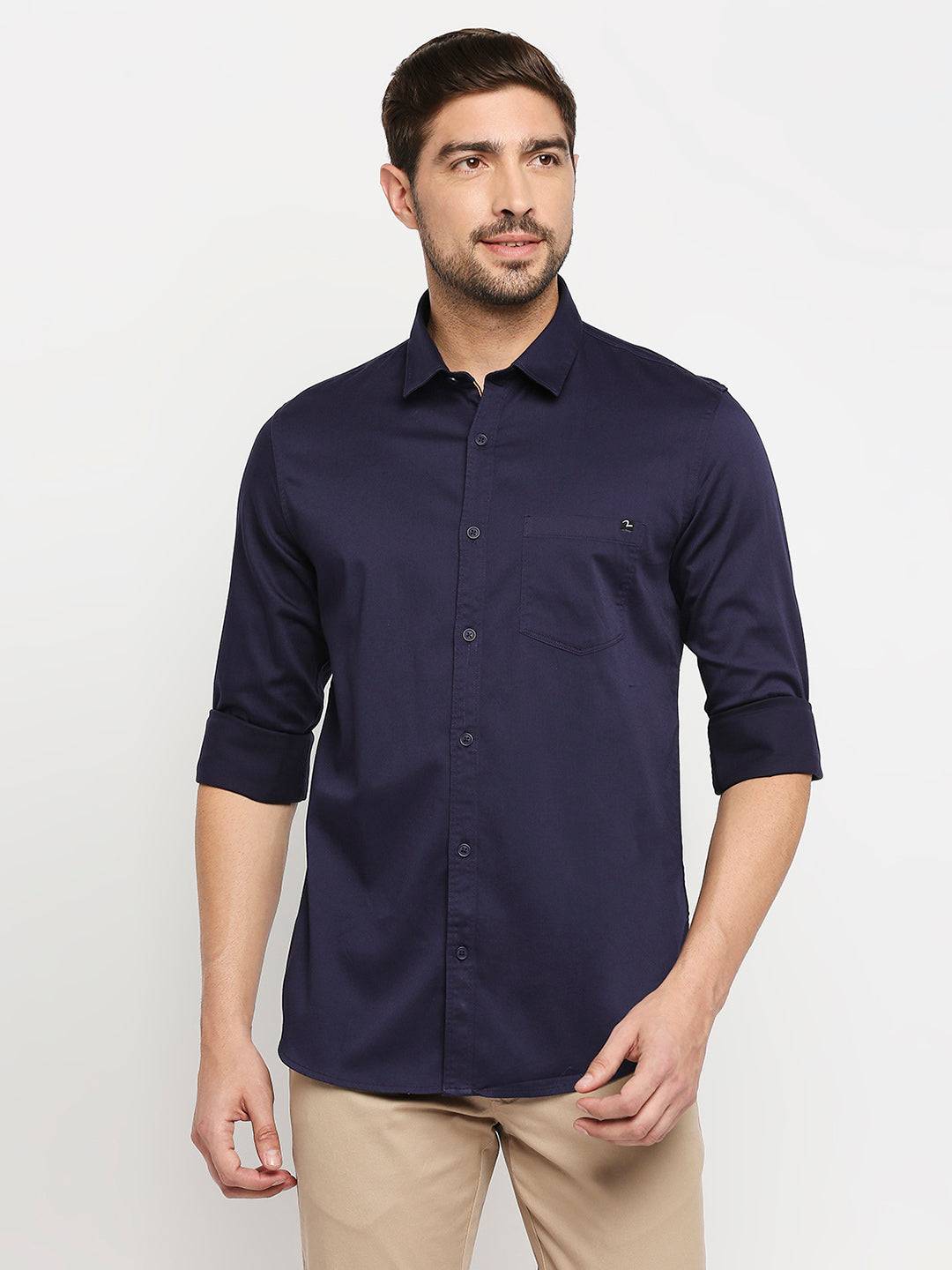 Spykar Men Navy Blue Cotton Regular Fit Full Sleeve Casual Shirt