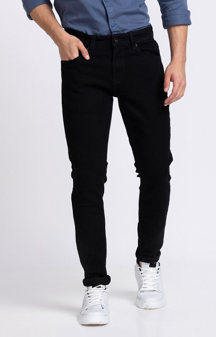 Spykar Men Black Cotton Super Slim Fit Tapered Length Jeans (Super Skinny)