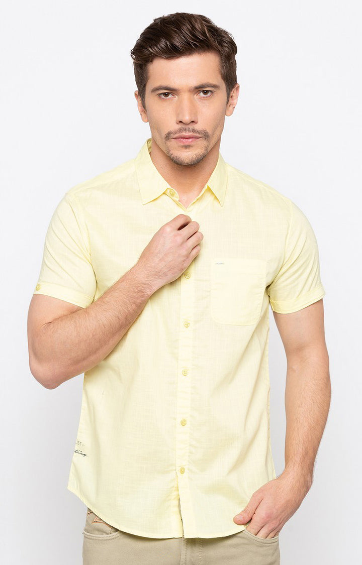 Spykar Men'S Yellow Cotton Melange Casual Shirts