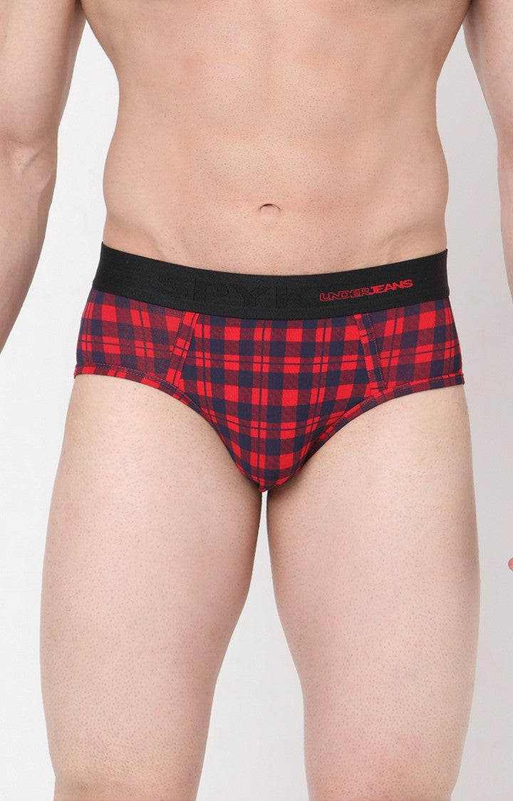 Blue-Check Cotton Brief For Men Premium- Underjeans By Spykar