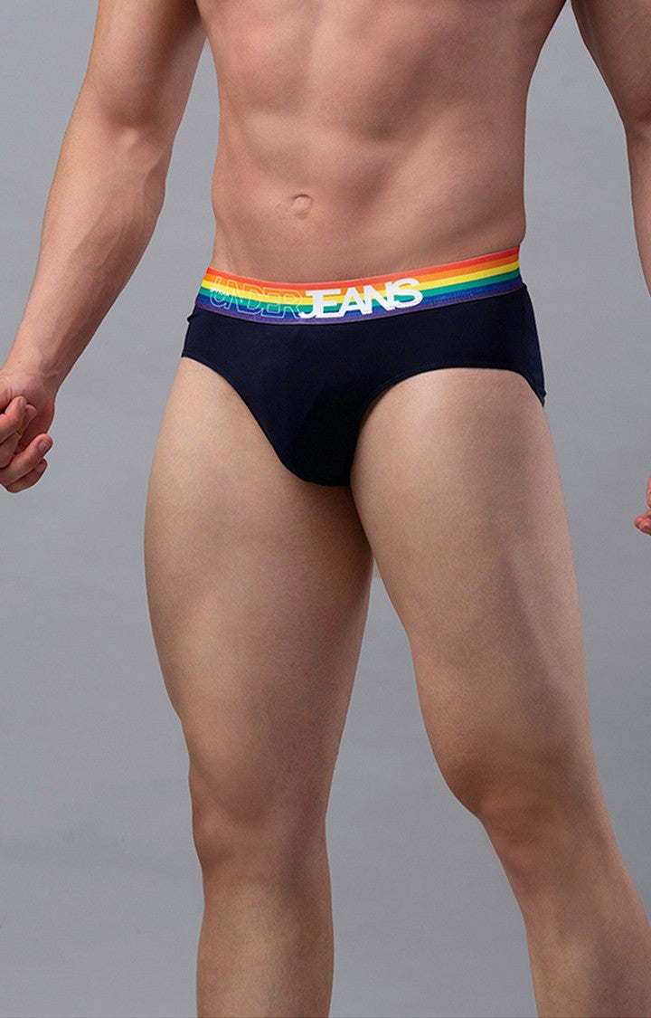 Underjeans by Spykar Men Navy Multi Regular Fit Briefs (Pack of 2)